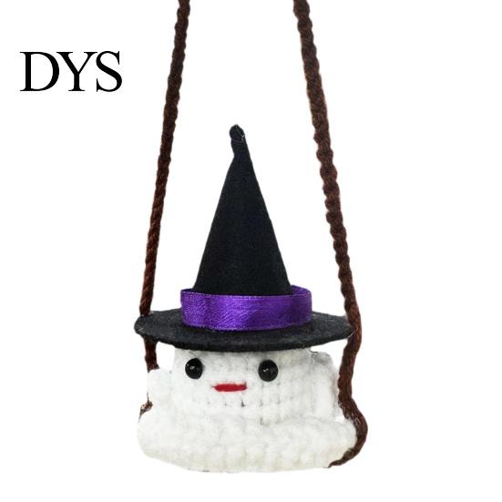 Spooky Interior Car Decoration Rearview Mirror Crochet Hanging Decoration, Knitting Grim Reaper Ghost Moon Star Snowman Ornament, Halloween