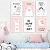 Nursery Cartoon Animal Canvas Paintings Kid Nordic Unicorn Rabbit Alpaca Wall Art Quotes Cute Pictures for Baby Bedoom Decor