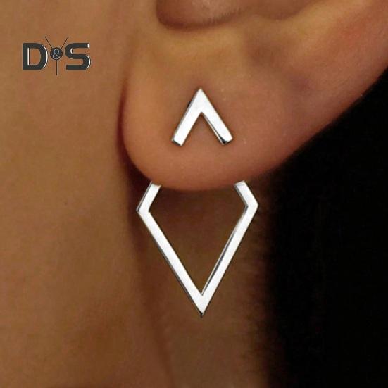 1 пара женских геометрических серег в форме ромба, гипоаллергенные, легкие, минималистичные, массивные серьги, полые, квадратные спереди и сзади, металлические серьги-гвоздики, ювелирные изделия