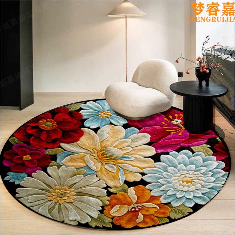 Круглый ковер для гостиной, прикроватный ковер, клетчатый печатный ковер, черно-белый круглый ковер