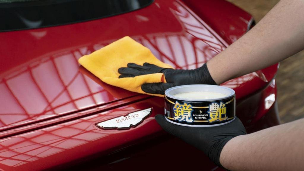 SOFT99 Mirror Shine Solid Wax for Dark Colored Protects and Polishes Automotive Includes Microfiber Cloth Cars, Paint, (Product Code 00374)