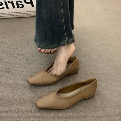 Французские нишевые коричневые туфли-лодочки на низком каблуке женская обувь 2025 весна и осень толстый каблук темперамент острый носок для работы вечерние бабушкины туфли