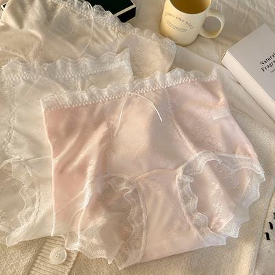 Большие размеры женские милые шелковые сексуальные кружевные банты кружевные полые простые удобные дышащие трусики