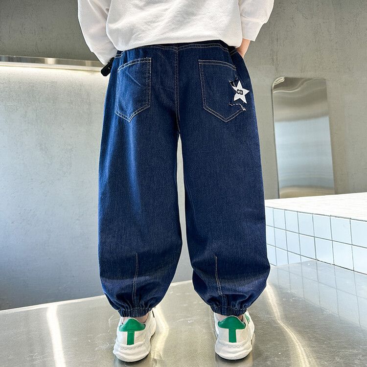 Boys' Pants Spring and Autumn Slim Loose and Handsome Deep Blue Street Dance Jeans