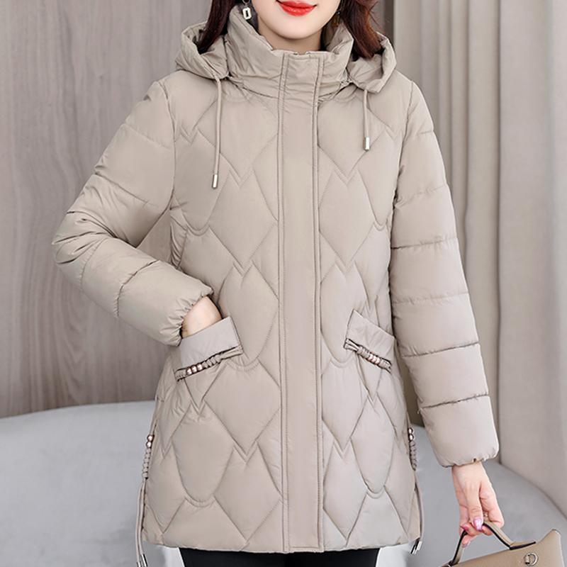 Middle Age Winter Women's Coats Hooded Plus Size Elegant Lady Jackets Long Sleeve Thick Warm Parkas