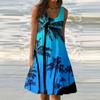 Women's Summer Fashion Sleeveless  Printed Loose Splicing Casual Beach Dress