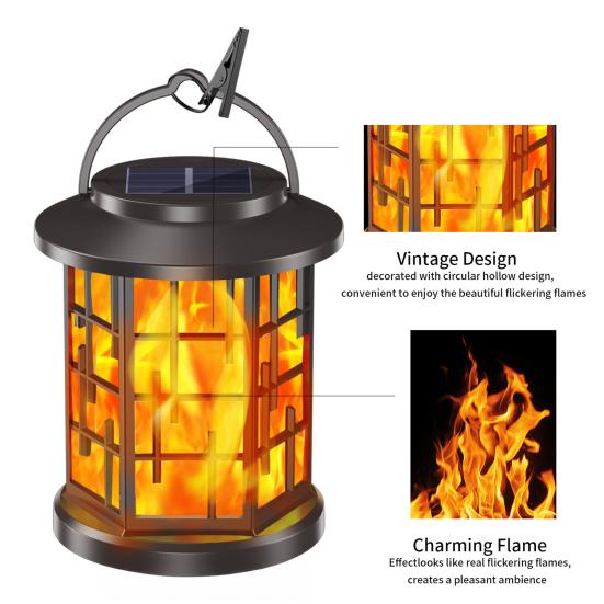 Солнечный фонарь-пламя для улицы, водонепроницаемый, подвесной, на солнечной батарее, автоматическое включение/выключение, декоративный, с мерцающим пламенем