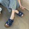 Лето 2025 Новая мода Джинсовые повседневные пляжные туфли на толстой подошве с открытыми пальцами и ремешком с пряжкой, шлепанцы в корейском стиле для женщин
