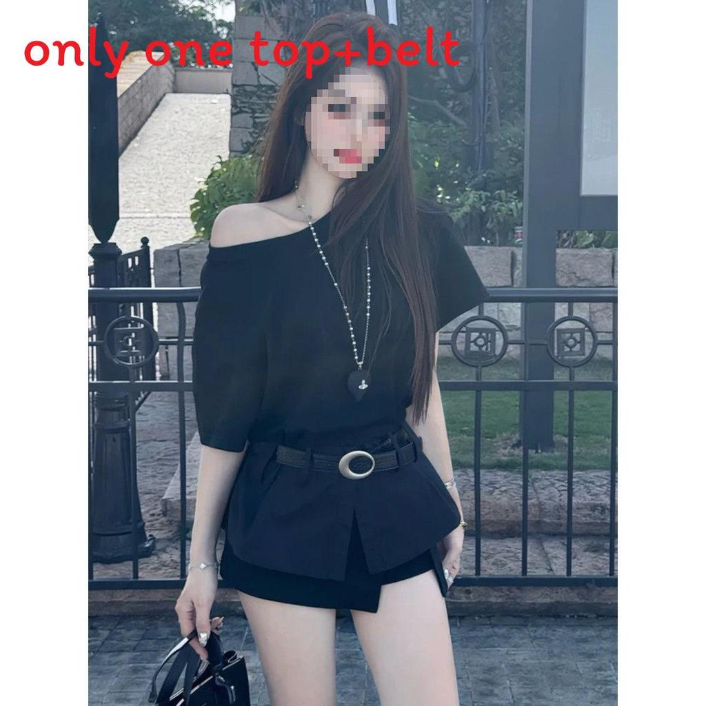 Summer Fashion Offshoulder Spliced Ruffled Waist Tshirt For Women