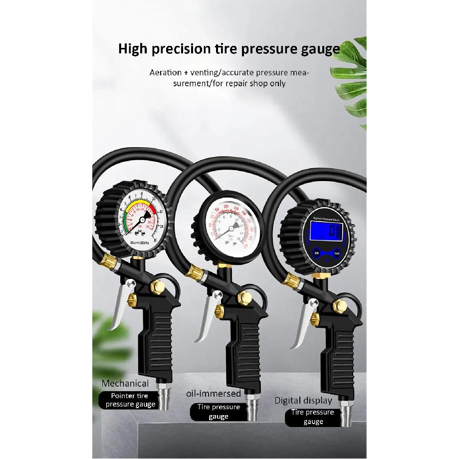 Tire Pressure Gauge 220psi Air Pressure Gauge Car Tire Pressure Monitor Tyre Inflator with Flexible Hose ForCar Truck Motorcycle