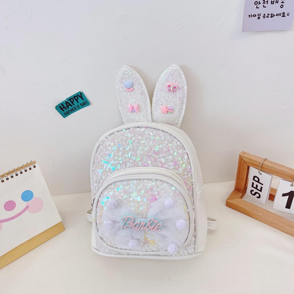 Letter Rabbit Ear Bow Sequin Childrens Backpack Zipper Design Layered Storage