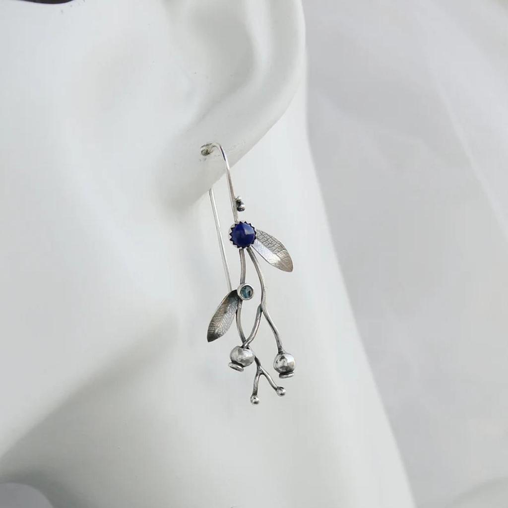 Винтажные висячие серьги с синим камнем и листьями для женщин, модные ювелирные изделия, эффектные серьги-капли в этническом стиле, интимные аксессуары