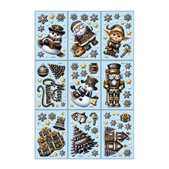 9 Sheets/Set Christmas Window Cling Removable Waterproof PVC Winter Merry Christmas Static Glass Sticker Holiday Party Decoration Decal