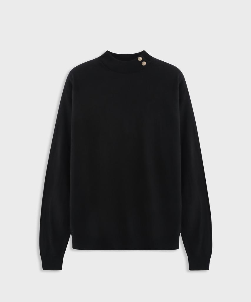ASHOUR Gold Button Round Knit Black