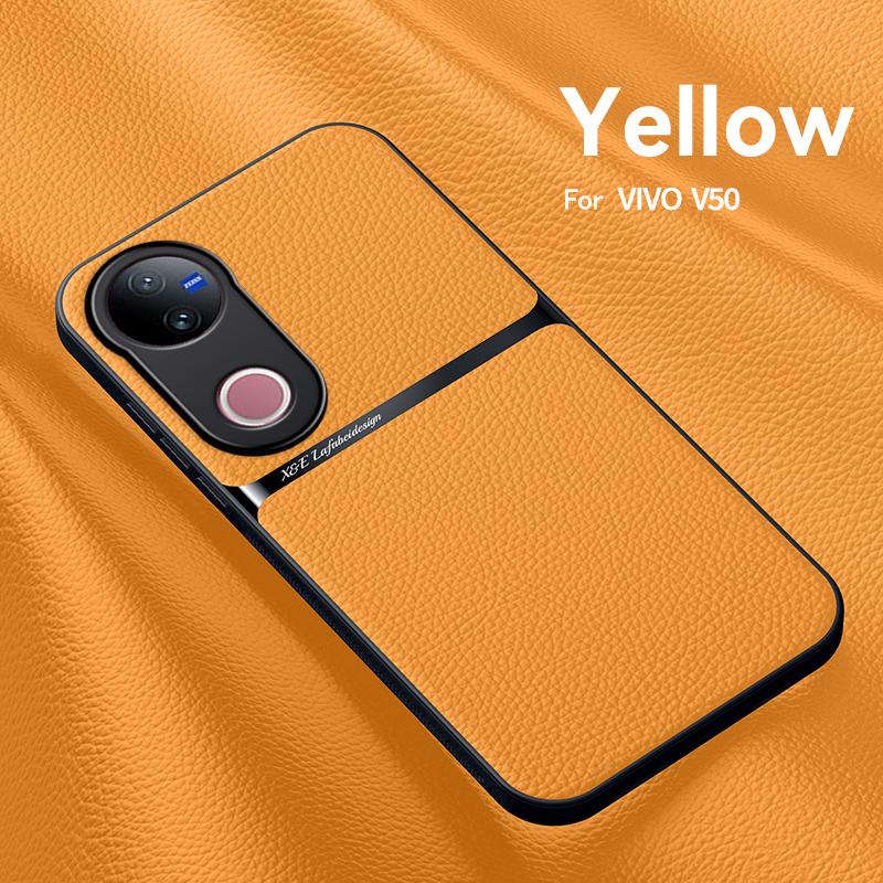 For VIVO V50 Leather Texture Built-in Magnetic TPU Soft Edge Anti-drop Anti-fingerprint Phone Case