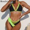 Sexy Mesh Splicing Halter Mid Waist Bikini Women Swimwear Female Swimsuit Two-pieces Bikini Set Bather Bathing Suit Swim