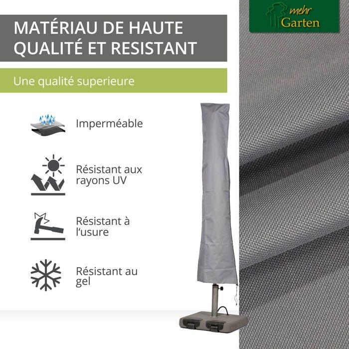 Housse de parasol 250x60 cm polyester Oxford 600D imperméable gris