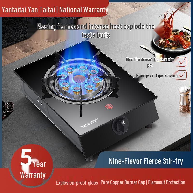 Single Burner Desktop Gas Stove with Flameout Protection - Nine Heads, Strong Flame for Natural and Liquefied Petroleum Gas.