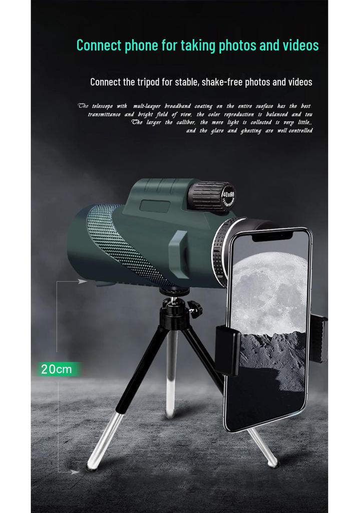 40x60 HD Monocular Telescope with Low Light Night Vision and High Magnification