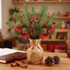 Christmas Pine Branches with Red Berries Artificial Greenery Stems for Tree Floral Arrangements Home Office Holiday Centerpiece Decor