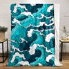 Stylized multicolored waves with bold outlines and curved foam crests. for all seasons blanket lunch break throw gift