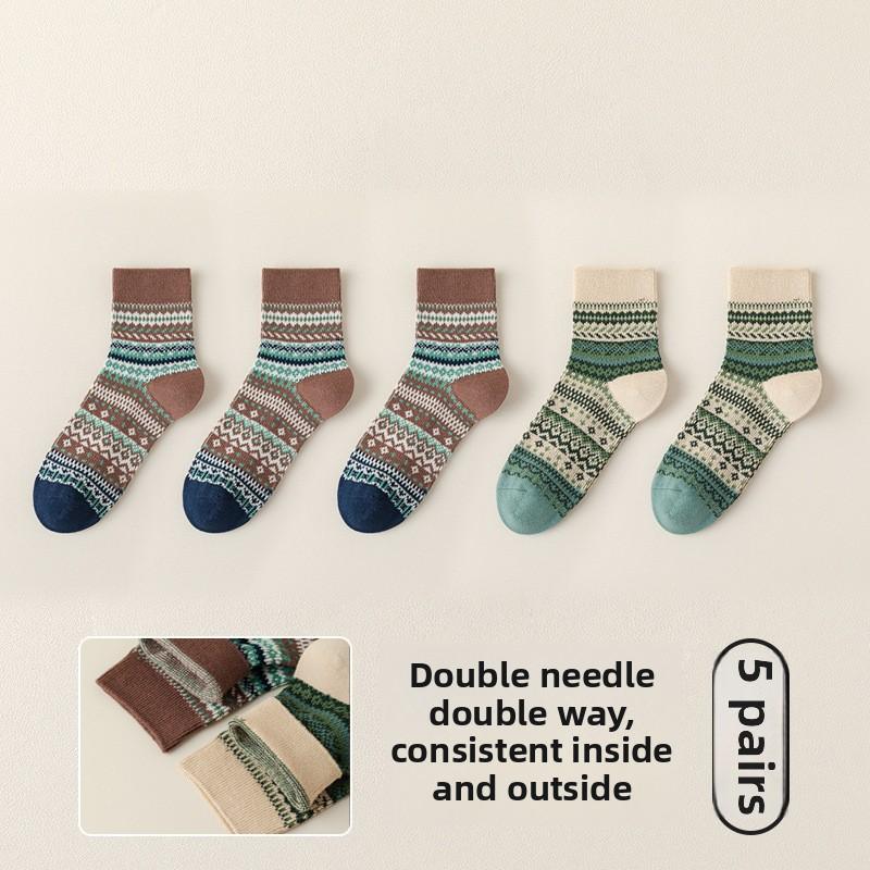 5 пар носков для девочек осень-зима ретро мода новые барабанные хлопковые