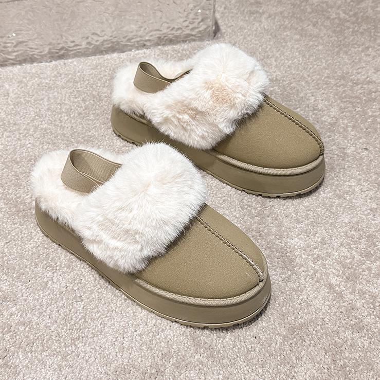 Fashion 2024 New Leather Women Fashion Winter Indoor Solid Color Suede Fur Slippers Ladies Home Platform Warm Slip-on Women's Shoes