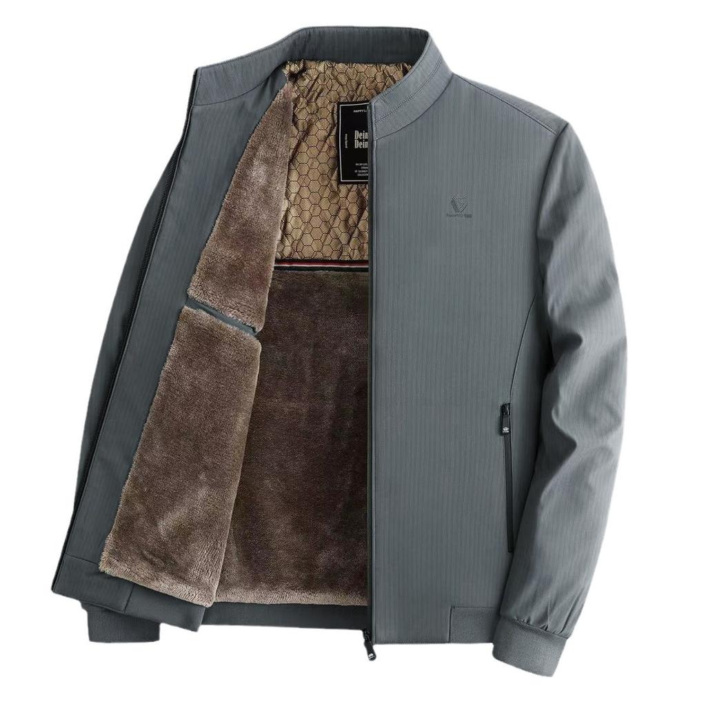 Мужская зимняя ветрозащитная теплая повседневная куртка с воротником-стойкой на флисовой подкладке, деловые толстые куртки-бомберы с подкладкой из искусственного меха больших размеров для мужчин