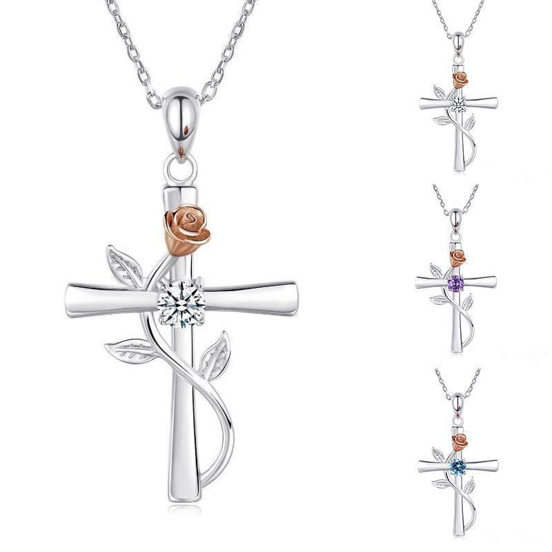 Изысканное модное ожерелье с крестом и розой для женщин, свадебное романтическое ожерелье на ключице, ювелирное изделие, подарок