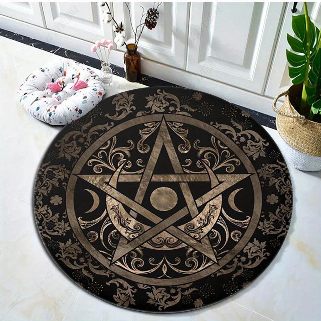Круглый ковер с изображением пентаграммы и луны в космическом стиле для гостиной, столовой, спальни, стула, коврика для детей, прачечной, балкона, нескользящего ковра для домашнего декора