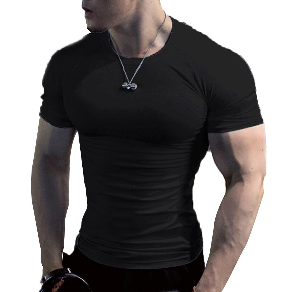 Мужская приталенная футболка с круглым вырезом, мышечная футболка для спортзала с коротким рукавом, обычная блузка, футболка