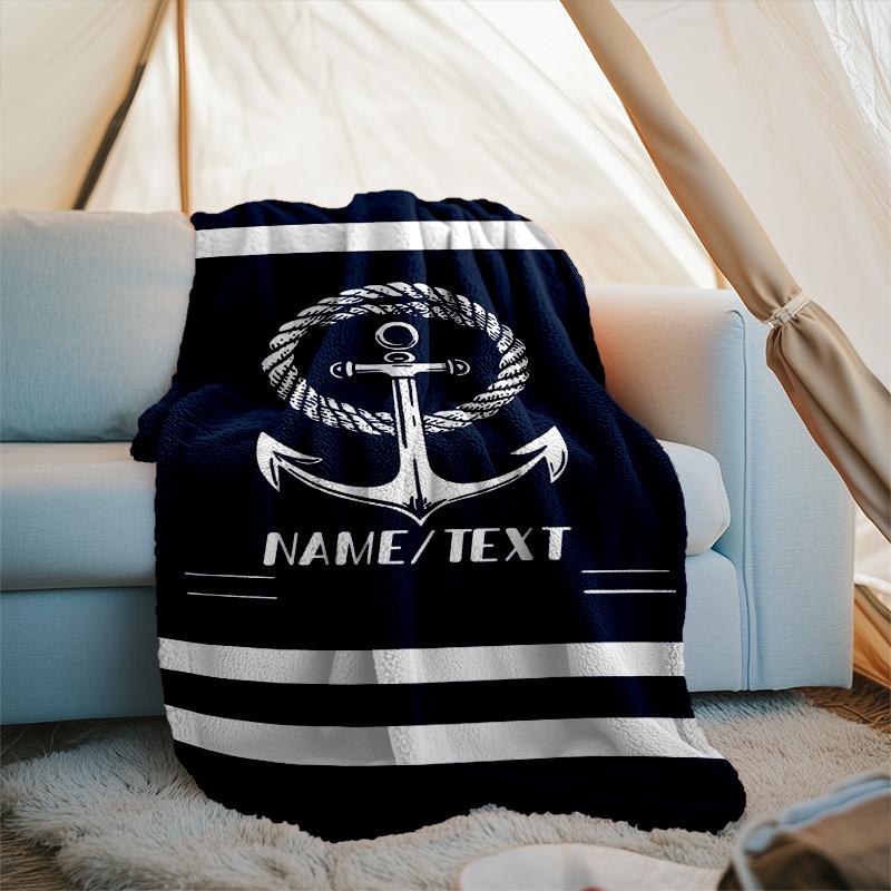 1PC Custom Name Nautical Anchor outdooor Flannel blankets Throw Blanket All-Season Throw Gift Bedspread for Couch, Bed, Camping Holiday Birthda