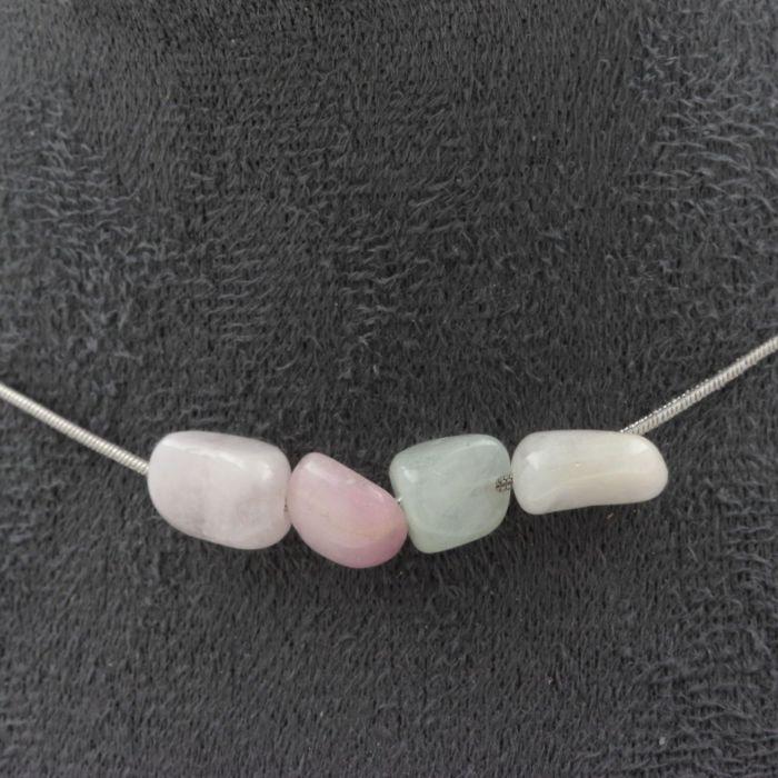 Stones and Minerals. Necklace 4 Beryl Morganite Beads from Brazil. Stainless Steel Chain Necklace Women Men. Custom Size