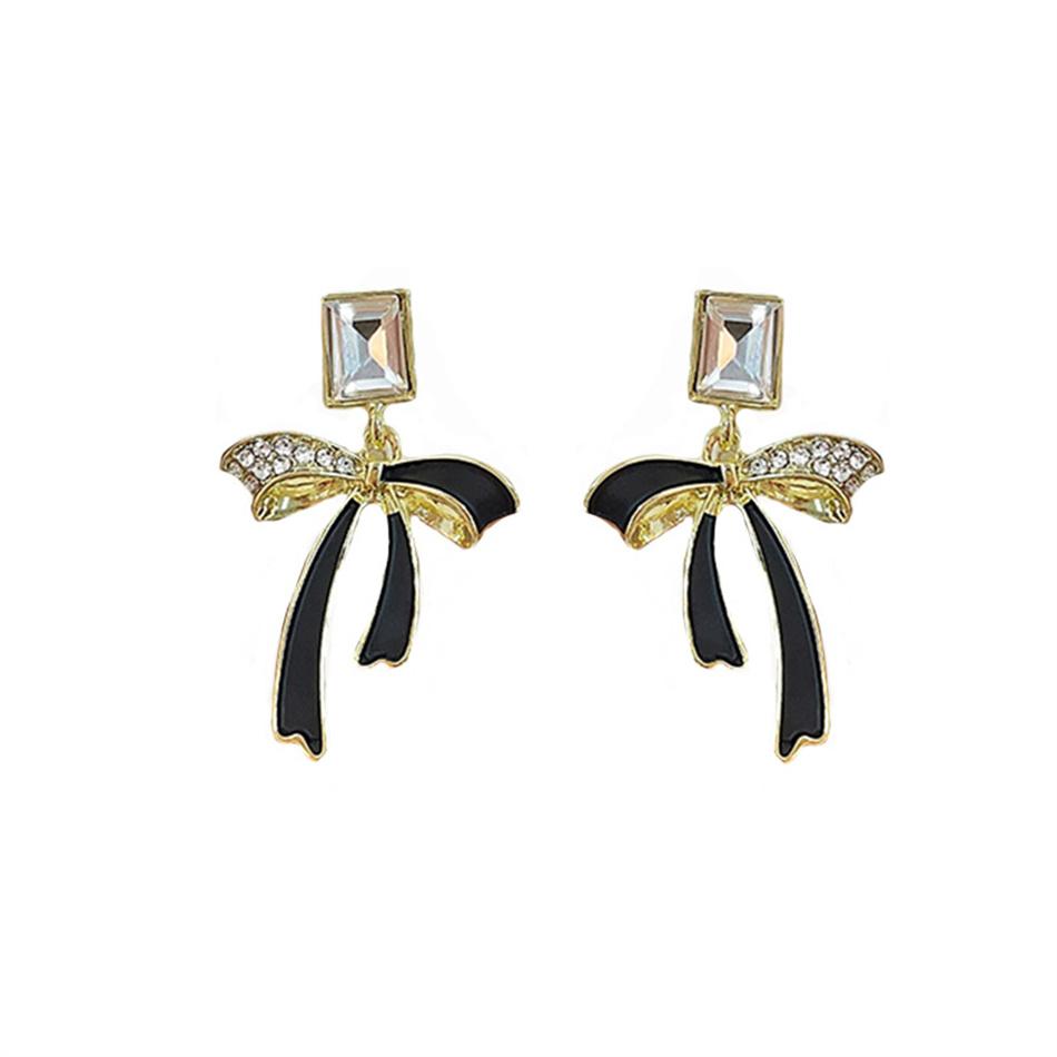 Корейские популярные серьги-кисточки с черным бантом, нежные модные высококачественные серьги с кристаллами, серьги с темпераментом