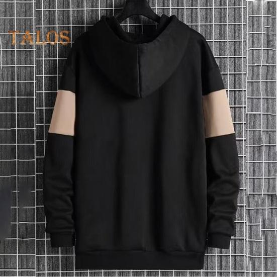 Мужская толстовка с капюшоном на осень-зиму, контрастного цвета, с длинными рукавами, эластичными манжетами и подолом, тонкая повседневная одежда, повседневный спортивный топ