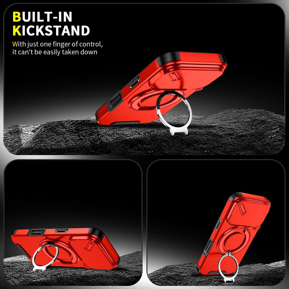 KEYSION Чехол для телефона с вращающейся на 360° подставкой-кольцом для iPhone 17 Pro Max Силикон+ПК Сдвижная защита камеры Магнитная противоударная крышка