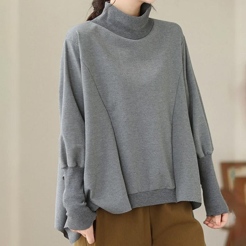 Sweatshirt for Women Cotton Oversize Hooded Fleece Thickened Loose Half-high Neck Casual Pullover Long Sleeve Top Sweatshirt