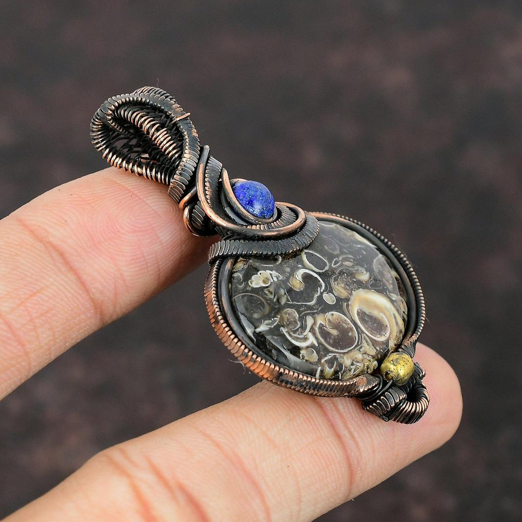 Подвеска из агата туррителла, подвеска из медной проволоки, подвеска из лазурита, ювелирные изделия ручной работы, подвеска из натурального драгоценного камня, ювелирные изделия из медной проволоки