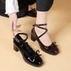 2025 New Women's Black Retro Cross-Tie Pumps Summer Casual Round Toe Sweet Fashion Bow Design Shoes