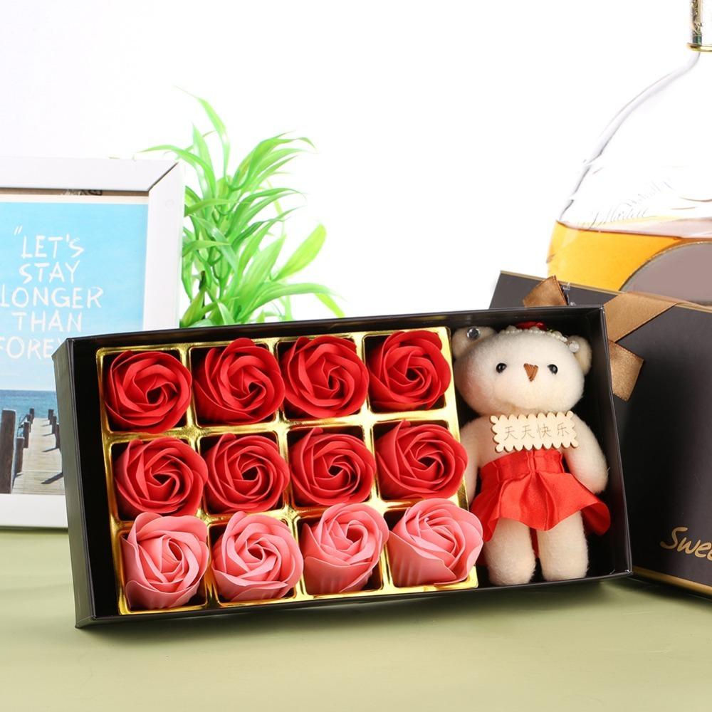 Pink Color Soap Flower Bear 12 Bouquet Romantic Bear Rose Flower Plush Bear Romantic Occasion