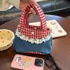 Корейская милая кружевная сумочка, ретро-художественная джинсовая клетчатая сумка с цветными блоками, свежие девчачьи мини-сумки для девочек, подарки