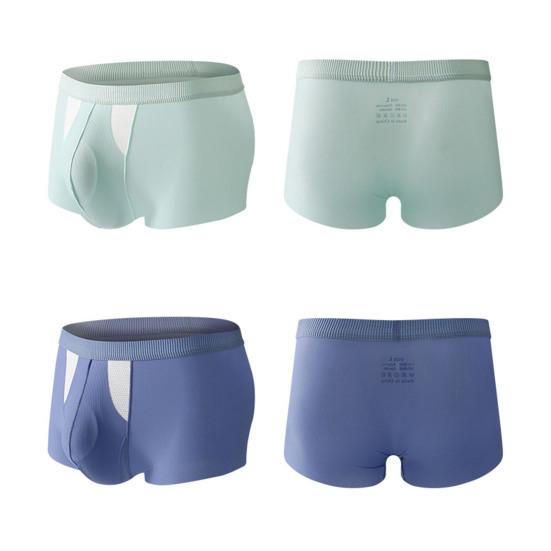 Men Boxer Underwear Mid-rise Elastic Waistband Double Layer Holes Shorts Briefs