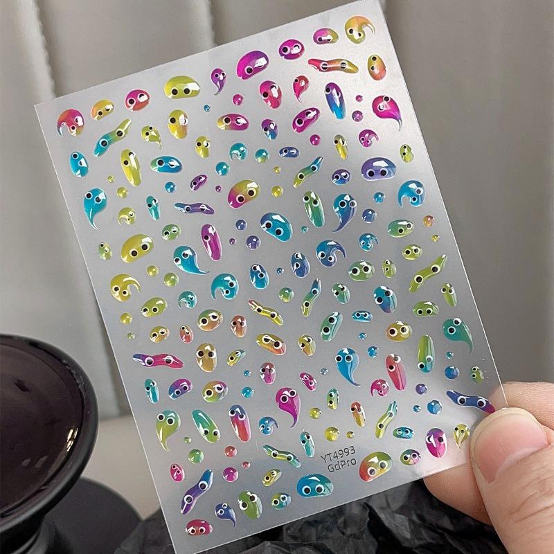 1 шт. Многоразовые желейные мультяшные наклейки для глаз и ногтей, самоклеящиеся, красочные, на тему монстров и фэнтези, пластиковый материал для DIY нейл-арта, креативные наклейки для ногтей