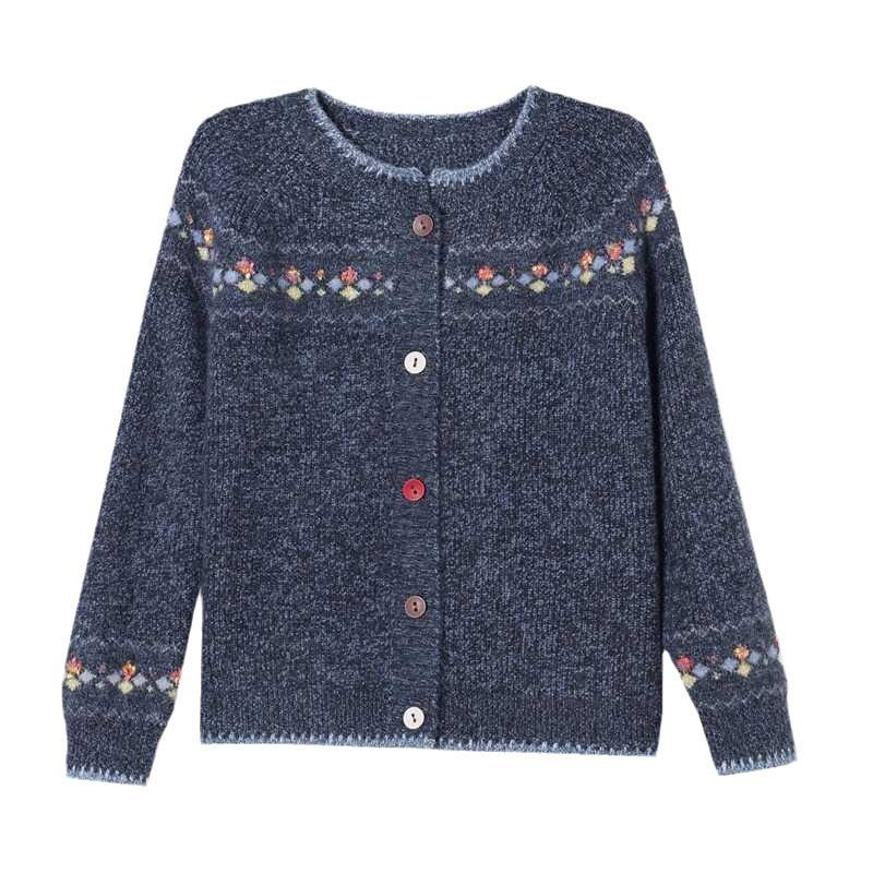 Пальто-свитер женское ретро жаккардовой вязки кардиган куртка ранняя весна осень западный стиль верхняя одежда свободный женский топ