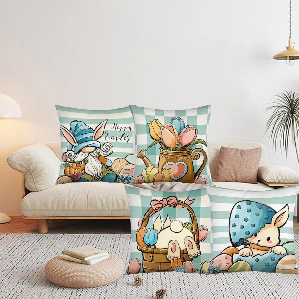 Easter Pillow Covers Decorations Cases For Home Holiday Set Of 4 Easter Pillowcase Holiday Home Sofa Bedside Pillowcase