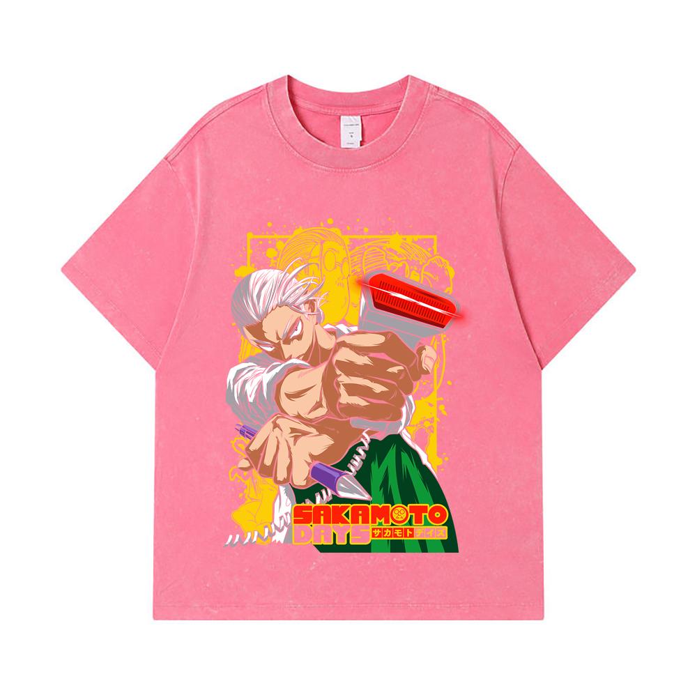 275 GSM Washed T-shirts 100% Cotton Sakamoto Days V4 Taro Print Unisex Heavy Cotton T Shirt