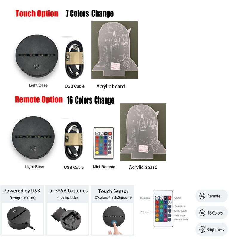 Love Chunibyo Другие заблуждения Аниме Светодиодный ночник Rikka Takanashi Изменение цвета Сенсорный пульт дистанционного прикроватного светильника