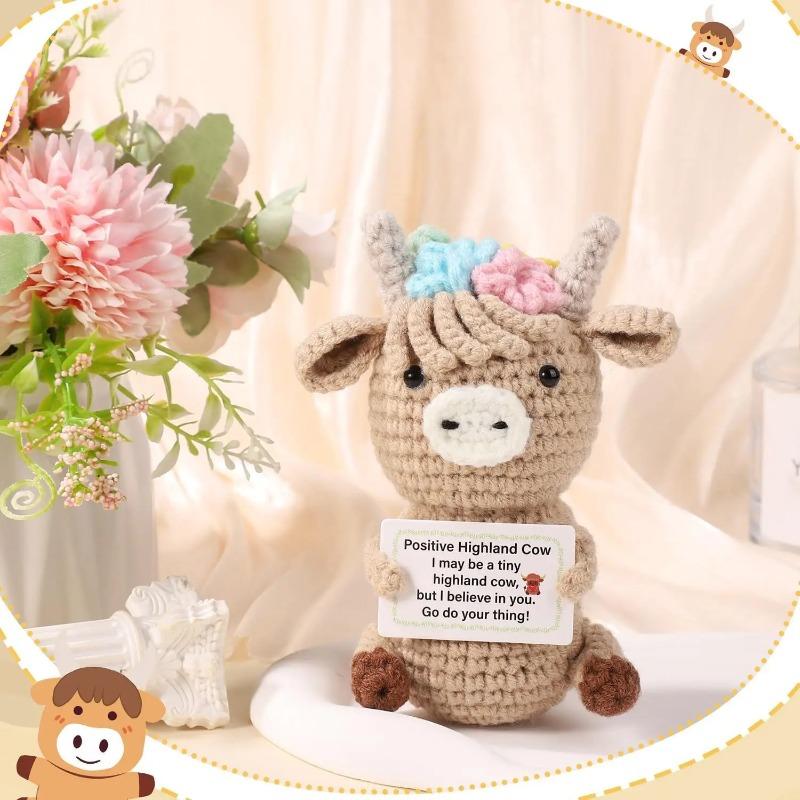 Crochet Emotional Cow Doll Decoration Desk Accessories Positive Energy Cow Doll Home Room Decor Christmas Valentine's Day Gift