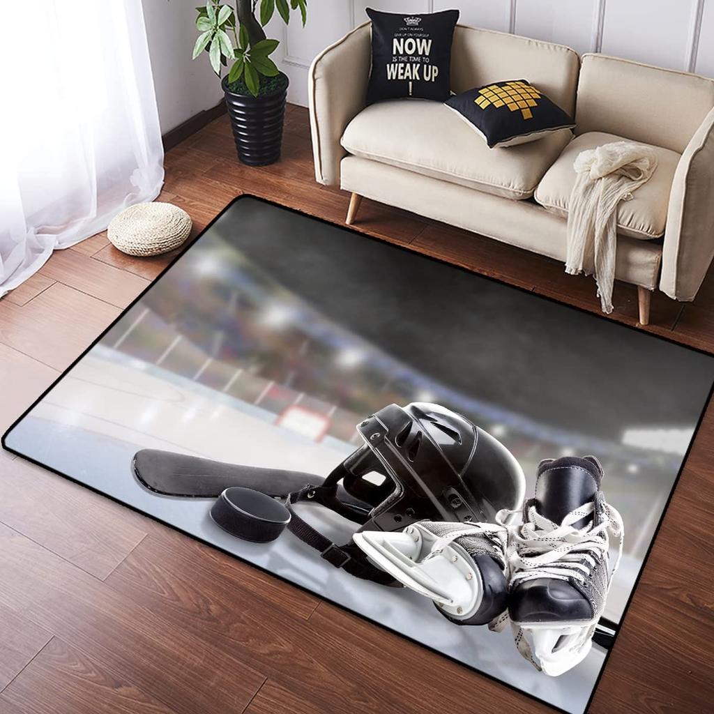 Ковер с хоккейной тематикой, домашний плюшевый нескользящий ковер для хоккея, спортивный ковер для декора гостиной, спальни, игровой комнаты, напольный коврик для хоккеиста