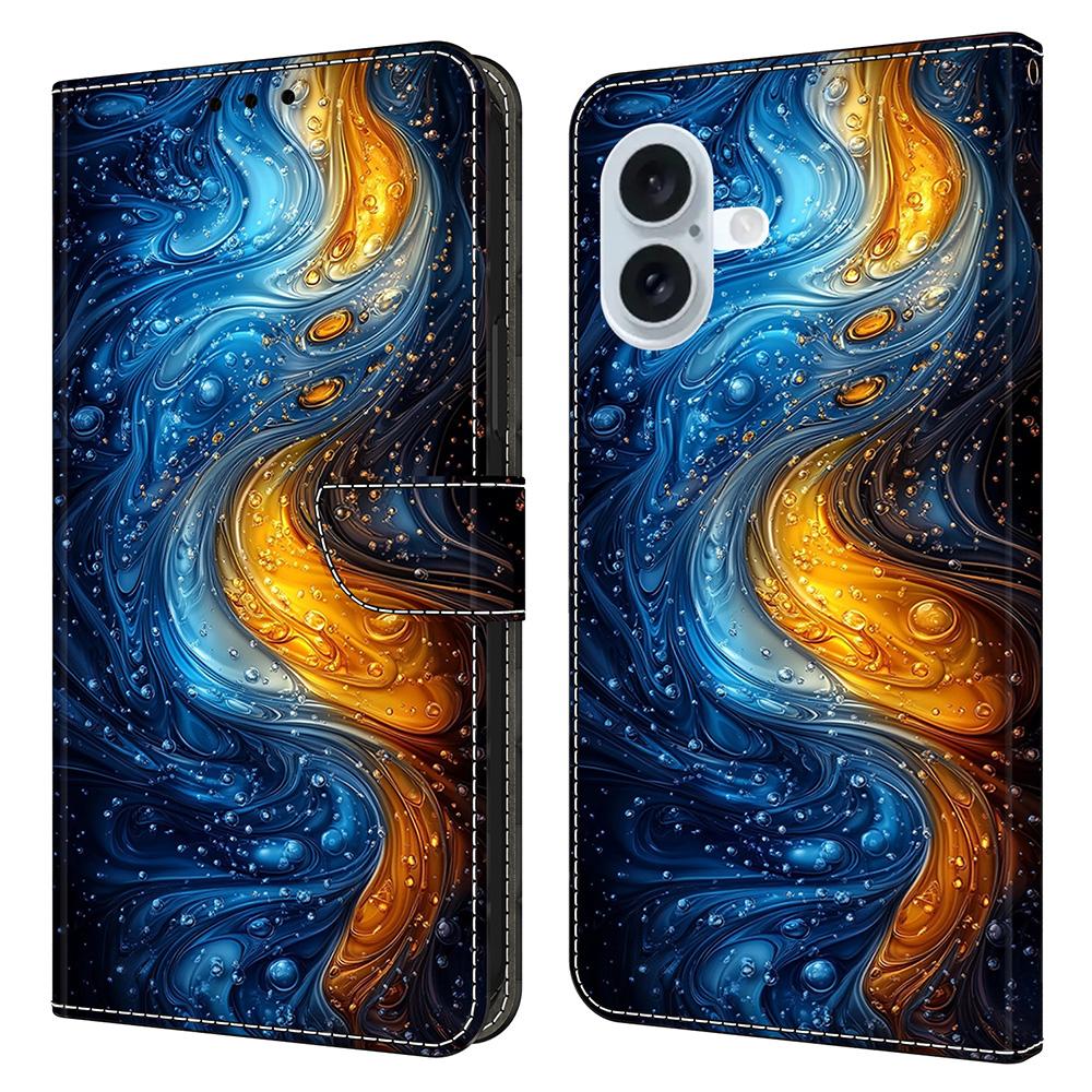 Для iPhone 16 Plus Кожаный чехол с печатью узора Кошелек-подставка Книжка-чехол для телефона